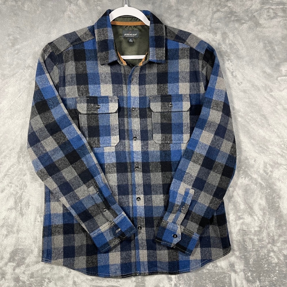 Jeremiah American Legacy Mens Plaid Flannel Shirt Blue Gray Black Size M